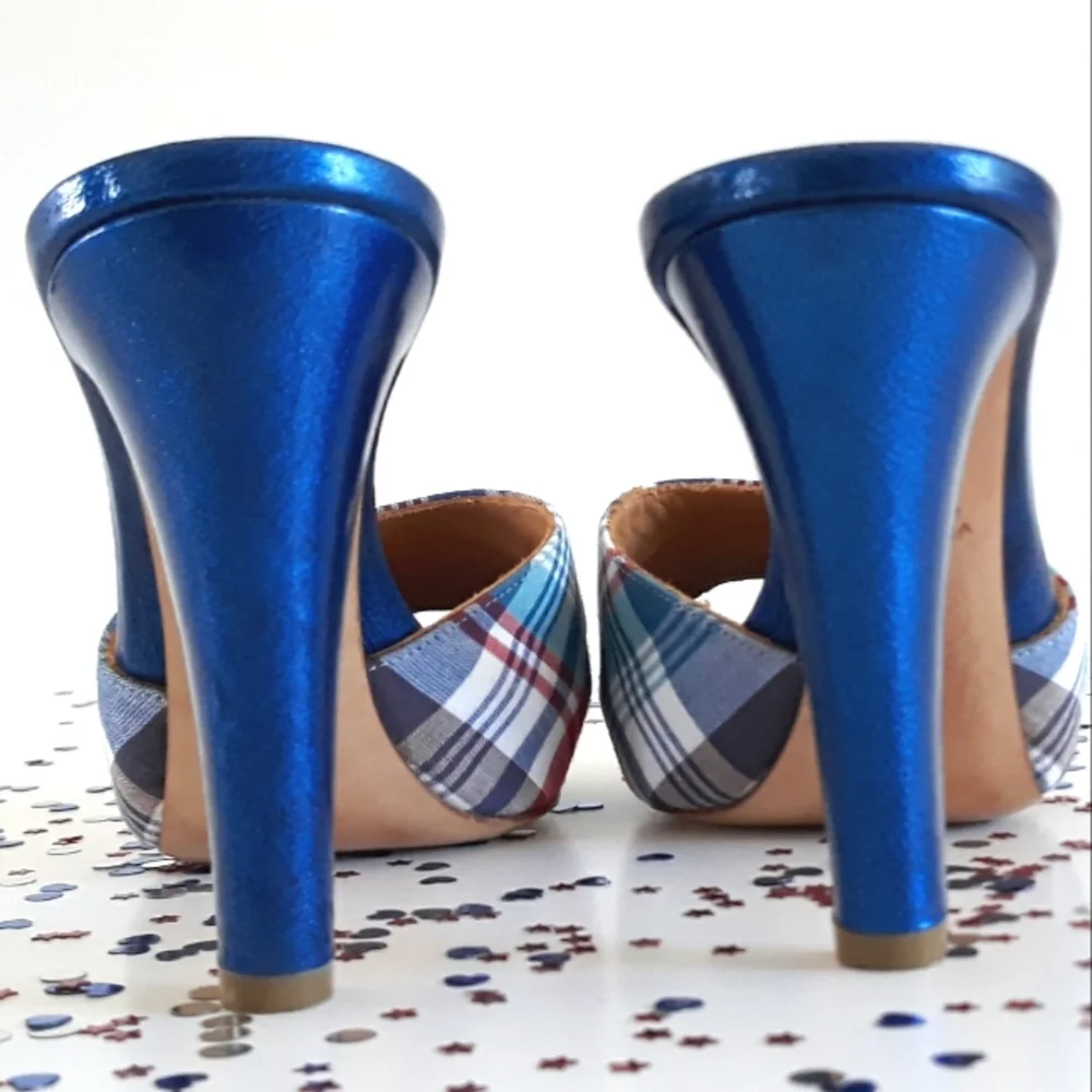Bettye Muller Madras Leather Platform Heels 37.5 Italy